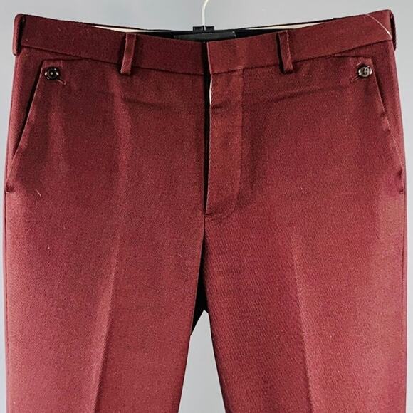 BLACK FLEECE Size M Burgundy Twill Wool Tapered Button Fly Dress Pants - Picture 2 of 6
